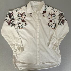 beachlunchlounge Collection White Floral Embroidered Button Front Shirt M
